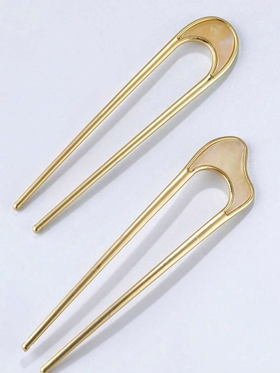 2pcs Metal French Hair Clips, Gold French Hair Clips, Suitable For Thick Hair, U-Shaped Hair Clips With Acetate Coating, Suitable For All Hair Types, Bun Maker, French Twist Clips, Hair Forks, Hair Accessories, Hair Clips, Bun Maker, Hair Bun Pieces, Learning Supplies - View 1