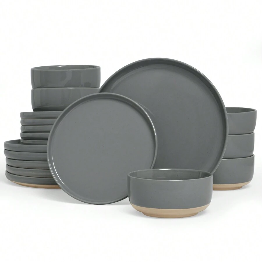 Richmount 18 Pieces Dinnerware Sets, Dishes Set For 6, Plates And Bowls Set, Perfect For Your Friend For Housewarming, Thanksgiving, Christmas - 深灰色 - 查看 1