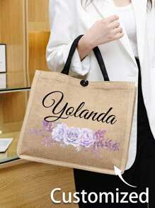 1pc Customized Linen Bag Your Own Design Women Custom Tote Bag For Shopping Linen Bags, Unique Design (Photo, Landscape, Illustration), Foldable, Large Capacity, Lightweight, Stylish, Personalized Tote Bag, Shoulder Bag, Casual Shopping Bag Women, Rookies & White-Collar Workers For Anniversaries, For Birthdays, For Christmas, For Winter, For Holiday/ Vacation, For School, For Business/Commute/Work/Office Bags Ladies
