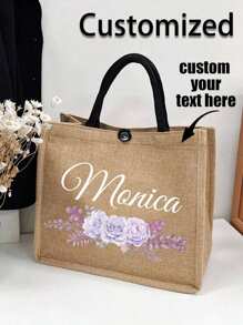 1pc Customized Linen Bag Your Own Design Women Custom Tote Bag For Shopping Linen Bags, Unique Design (Photo, Landscape, Illustration), Foldable, Large Capacity, Lightweight, Stylish, Personalized Tote Bag, Shoulder Bag, Casual Shopping Bag Women, Rookies & White-Collar Workers For Anniversaries, For Birthdays, For Christmas, For Winter, For Holiday/ Vacation, For School, For Business/Commute/Work/Office Bags Ladies