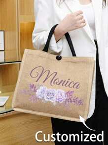 1pc Customized Linen Bag Your Own Design Women Custom Tote Bag For Shopping Linen Bags, Unique Design (Photo, Landscape, Illustration), Foldable, Large Capacity, Lightweight, Stylish, Personalized Tote Bag, Shoulder Bag, Casual Shopping Bag Women, Rookies & White-Collar Workers For Anniversaries, For Birthdays, For Christmas, For Winter, For Holiday/ Vacation, For School, For Business/Commute/Work/Office Bags Ladies