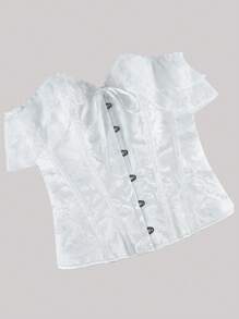 Damska dopasowana koronkowa odsłaniająca ramiona elegancka bluzka, żakardowa wiązana bluzka modelująca, modny styl uliczny