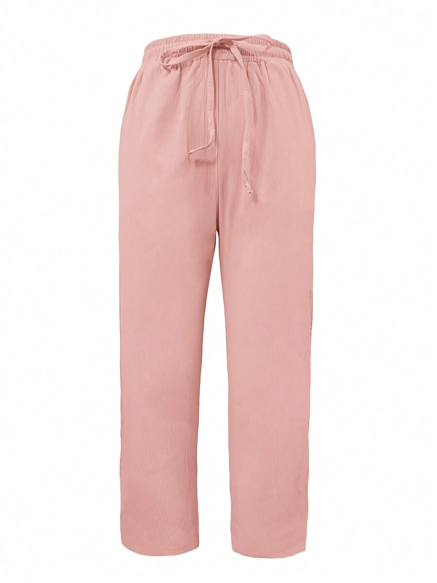 Pantalones casuales de mujer Jisfaneya de unicolor con cintura con cordón y bolsillos - Rosa - Ver 1