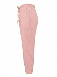 Pantalones casuales de mujer Jisfaneya de unicolor con cintura con cordón y bolsillos - Rosa - Ver 2