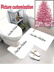 1pc Custom Bathroom Flannel Carpet Set, Including Toilet Seat Cover, U-Shape Mat, Customized Bathroom Carpet, DIY, Gift For Friends, Mom And Families, Suitable For Living Room, Bathroom, Bedroom