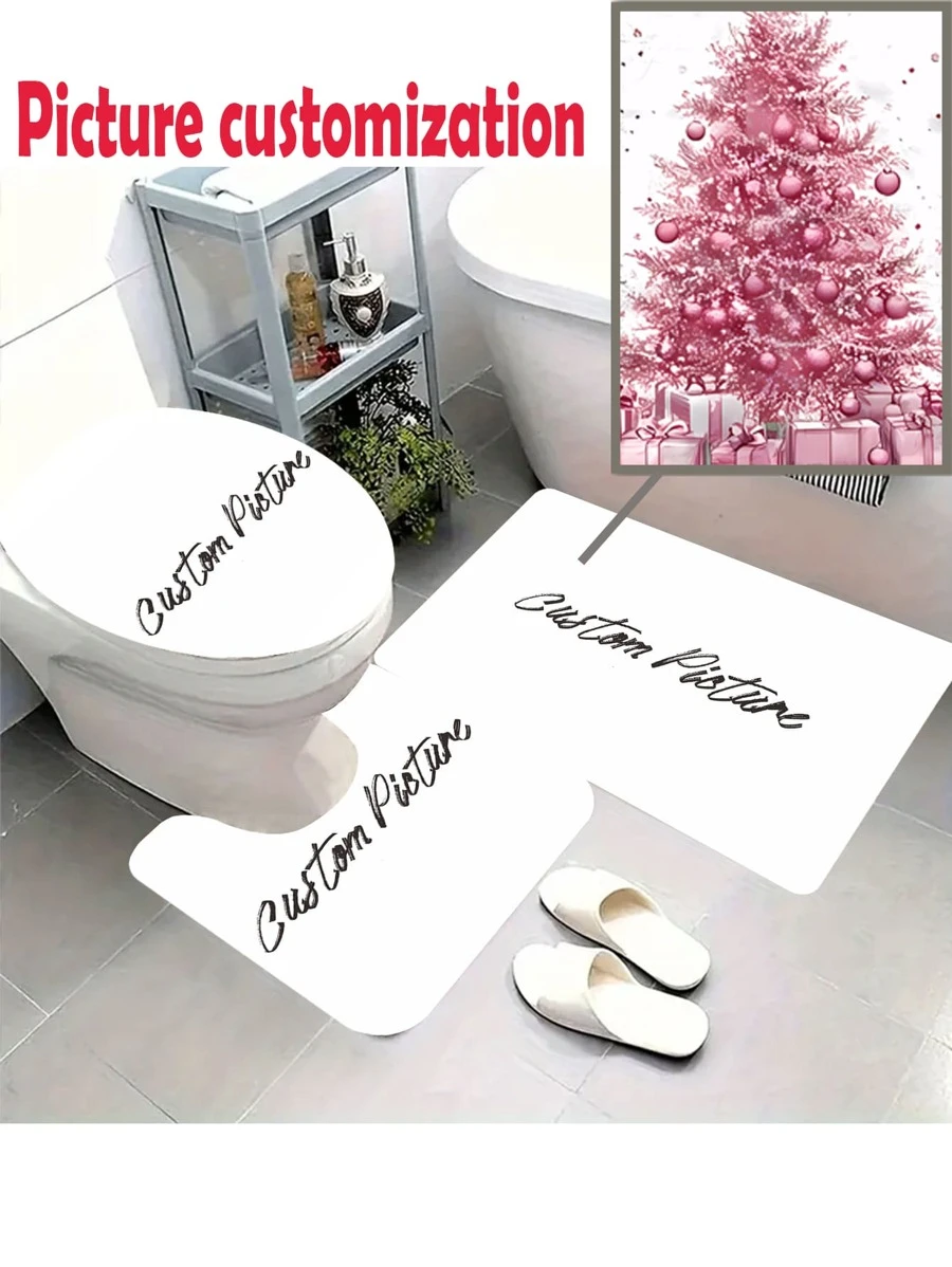 1pc Custom Bathroom Flannel Carpet Set, Including Toilet Seat Cover, U-Shape Mat, Customized Bathroom Carpet, DIY, Gift For Friends, Mom And Families, Suitable For Living Room, Bathroom, Bedroom