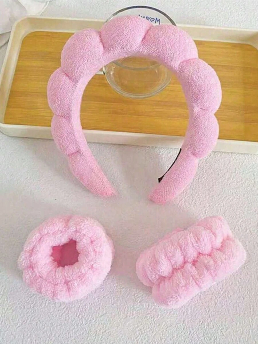 Set 3 buah Bando Mandi Polos & Gelang Tangan Mandi Dekorasi Kamar Mandi Rumah Dekorasi Musim Gugur Kembali ke Sekolah - Berwarna merah muda - View 1