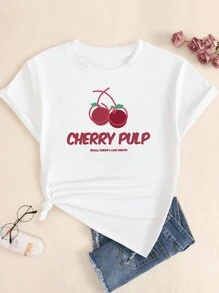 Cotton T-Shirt Fruit Comfort Premium Printed Babylook Breathable Soft Short Sleeve Summer - 奶油色 - 查看 1