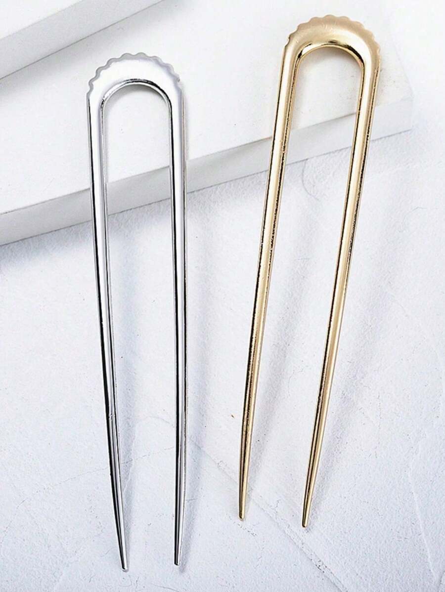 2 kẹp tóc kiểu Pháp bằng kim loại, kẹp tóc kiểu Pháp màu vàng, phù hợp với tóc dày, kẹp tóc hình chữ U, kẹp tóc kim loại phù hợp với mọi loại tóc, que búi tóc, kẹp tóc xoắn kiểu Pháp, kẹp tạo kiểu tóc hình nĩa, dụng cụ búi tóc, phụ kiện búi tóc, đồ dùng học tập, phụ kiện tóc, ghim cài kiểu Pháp - Nhiều màu - Xem 1