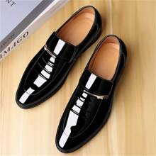 Mens Dress Shoes Formal Business Oxford  Slip On Loafers High Gloss Patent Comfortable Casual Driving Boat Shoe For Men - 黑色 - 查看 6