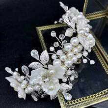 1 件女式珍珠花串珠发夹头饰，手工水钻发带，适用于新娘婚纱、订婚派对、舞会 - 彩色 - 查看 6