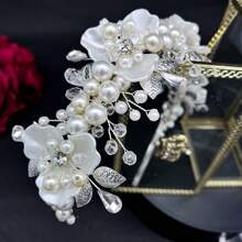 1 件女式珍珠花串珠发夹头饰，手工水钻发带，适用于新娘婚纱、订婚派对、舞会 - 彩色 - 查看 4