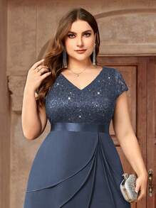 Sequin Lace V-Neck Ruffle Hem Chiffon Cocktail Dress, Suitable For Valentine's Day, Dinner Date, Graduation Ceremony, Homecoming - Grey - View 8