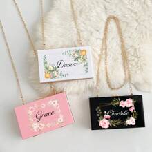 Bolsa de maquillaje de acrílico personalizada, embrague de dama de honor, bolsa de fiesta transparente, billetera personalizable, bolsa de maquillaje de viaje con cadena, hermoso regalo para la novia