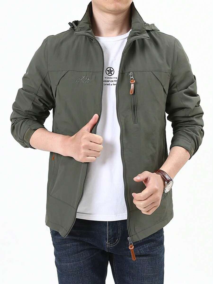 New Slim Lightweight Warm Quick-Drying Men's Jackets And Coats, Solid Color Hooded Zipper Pockets Sports Windproof Drilling Jacket, Suitable For Men And Women, Autumn And Winter Styles