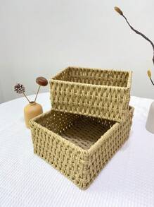 Cestino intrecciato da cucina, cestino intrecciato in corda di carta non foderato, adatto per soggiorno, camera da letto, contenitore giocattoli per bambini, cestino da tavolo, cucina, accessori da cucina, utensili da cucina, organizer da cucina, organizer per il trucco, articoli da matrimonio, decorazioni floreali, accessori per la casa, tavolo, decorazioni per la casa, organizzazione e stoccaggio per la casa, decorazione per la stanza, decorazione camera da letto, cestini intrecciati boho geometrici, portavasi in legno e rattan, supporti per piante naturali misti in corda per spazi esterni con atmosfera costiera