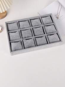 TONVIC 1pc Velvet Jewelry Tray Ring Necklace Storage Dish Watch Bracelet Tray With Pillow - Grey - View 12
