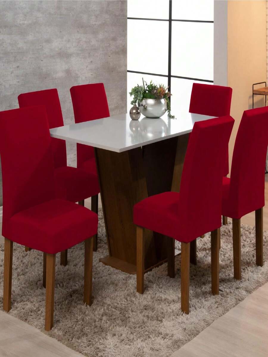 Kit Of 4 Chair Covers In Plain And Printed Fabric In Various Colors - 紅色 - 查看 1