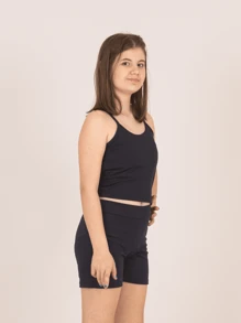 Children's Set Girls Shorts And Cropped Top 10 To 16 36-A - 黑色 - 查看 2