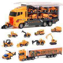 6pcs/ 11 In 1 Mini Die-Cast Engineering Trucks Construction Vehicles Excavator Bulldozer Mixer Car Model Children Toys Holiday Gift For Kids,Back To School