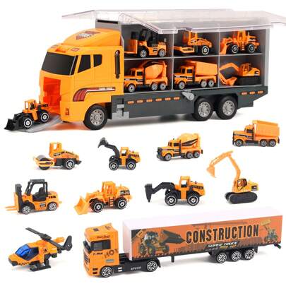 6pcs/11-In-1 Mini Die-Cast Engineering Vehicles Construction Machinery Excavator Bulldozer Mixer Truck Model Toys, Holiday & Back To School Gift