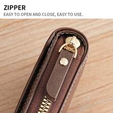 Mens Leather Zip Around RFID Blocking Wallet Credit Card Id Coin Holder Wallets - Brown - View 3