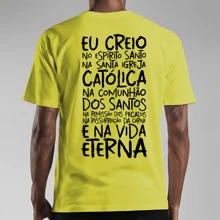 T-Shirt Catholic Shirt Printed Prayer Creed Back - 黃色 - 查看 1