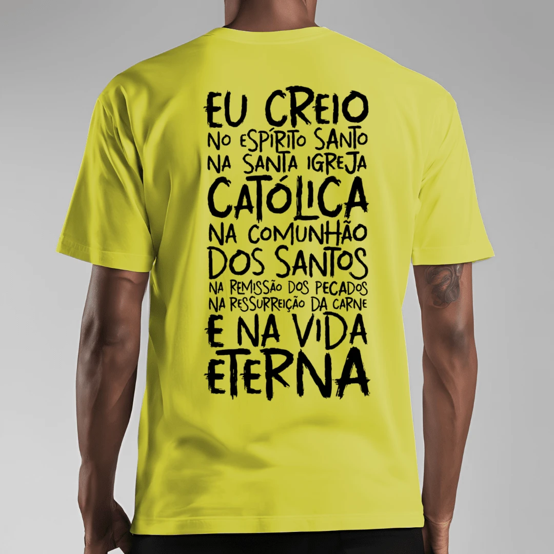 T-Shirt Catholic Shirt Printed Prayer Creed Back - 黃色 - 查看 1