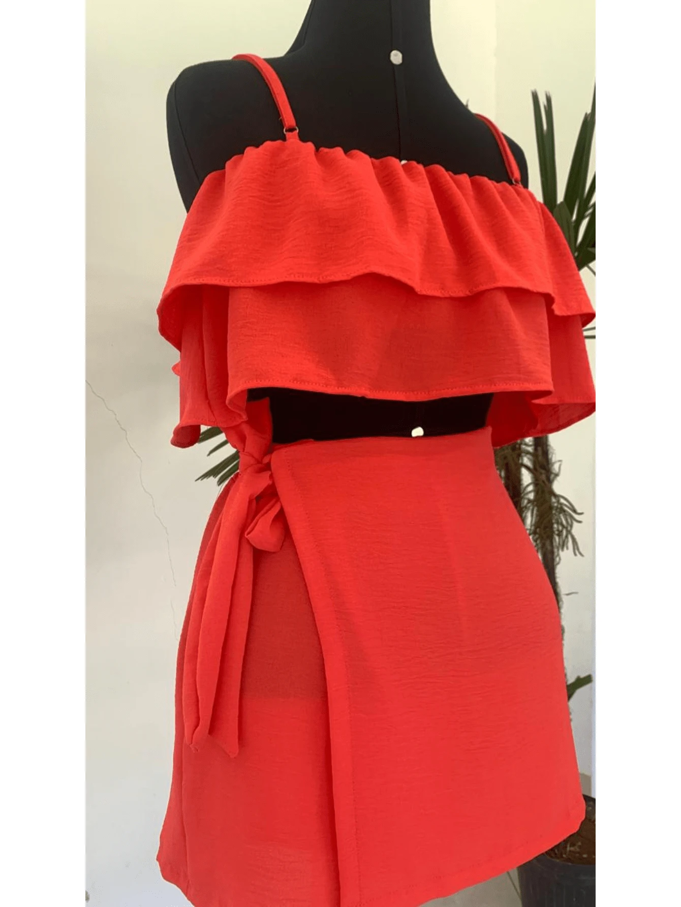 Women's Set Skirt And Cropped Ruffle - Màu Hồng  San hô - Xem 1