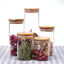 Cylindrical Airtight Glass Jar With Bamboo Lid 500ML - CRYSTAL - View 10