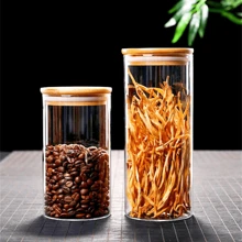 Cylindrical Airtight Glass Jar With Bamboo Lid 500ML - CRYSTAL - View 5