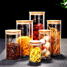 Cylindrical Airtight Glass Jar With Bamboo Lid 500ML - CRYSTAL - View 2