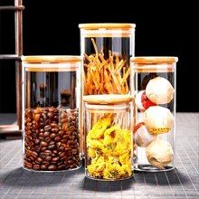 Cylindrical Airtight Glass Jar With Bamboo Lid 500ML - CRYSTAL - View 6