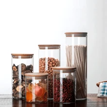 Cylindrical Airtight Glass Jar With Bamboo Lid 500ML - CRYSTAL - View 9