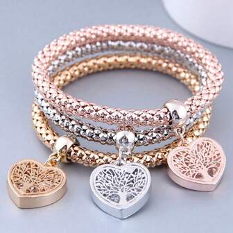 3pcs Women Multi-Color Alloy Bracelet Set, Suitable For Daily Wear