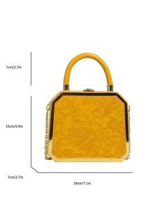 Mini Structured Box Handbag, Fashion Tote Bag - Yellow - View 8