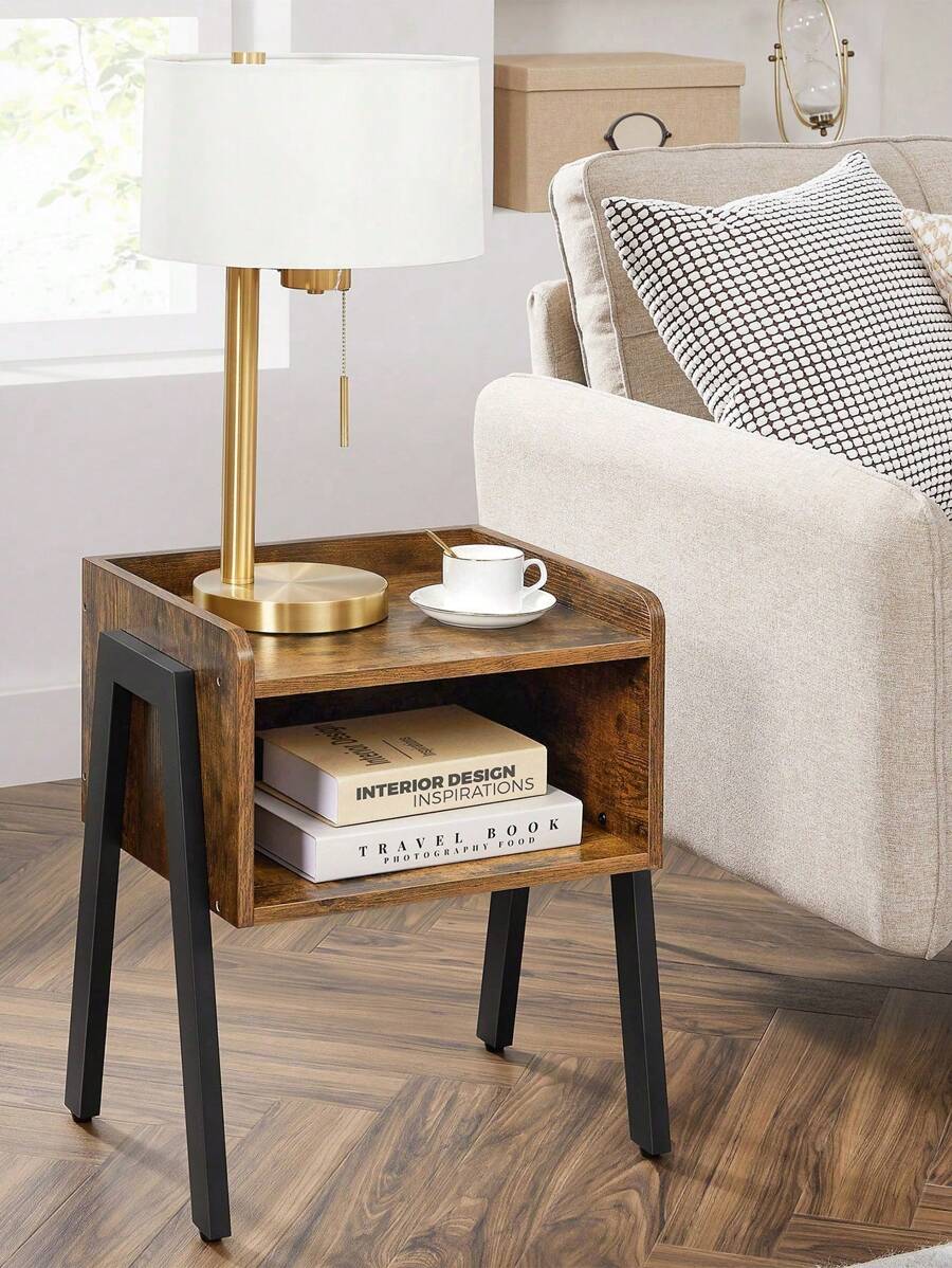 VASAGLE Side Table, Nightstand, End Table, Stackable Coffee Table, With Open Front Compartment, Sturdy Metal Frame, Easy Assembly, Rustic Brown And Black