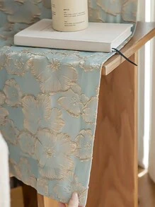 1pc French Embossed Floral Curtain, Suitable For Living Room, Light Blue, Semi-Blackout, Fashionable Home Decor For Study - Light Blue - View 8