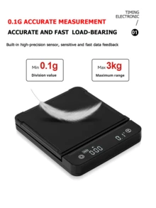 [ 热 ] 1PC 时尚精美电子咖啡秤。5KG/0.1G，高精度，带 LED 显示屏，可用于测量烹饪材料，也可用于测量调味品、珠宝、金属等小件物品，需要使用 7 号 (AAA) 电池。不含电池