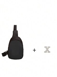 2 件男孩和女孩尼龙拉链时尚迷你胸包，珍珠字母布休闲包适合日常使用（DIY 字母贴纸） - 黑+白字母 - 查看 13