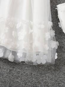 Girl Mesh Splicing 3D Flower Fashion Princess Dress With Sling Bag, Summer - White - View 9