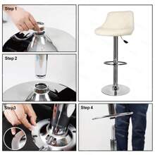 Bar Stools Set Of 2, Height Adjustable Faux Leather Swivel Barstools With Chrome Footrest And Base Gas Lift For Breakfast Bar, Counter, Kitchen And Home - Beige - View 6