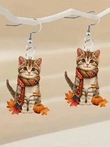 1 Paar asymmetrische schwarz-weiße Katzen Ohrringe, süße Tränenform Quaste Ohrringe, vielseitiges einzigartiges Design für Frauen