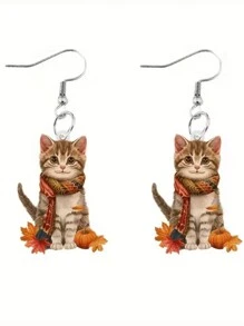 1 Paar asymmetrische schwarz-weiße Katzen Ohrringe, süße Tränenform Quaste Ohrringe, vielseitiges einzigartiges Design für Frauen
