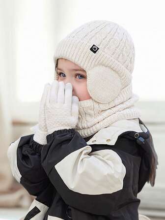 3pcs/Set Kids Winter Warm 3-Piece Set Includes Beanie, Earmuffs And Scarf, Knitted Knitted Hat For Boys And Girls Outdoor Use