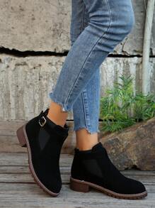 Botas curtas femininas plus size fashion, botas de cavaleiro slip-on, botas versáteis retrô de salto baixo, novas para outono/inverno