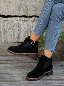 Botas curtas femininas plus size fashion, botas de cavaleiro slip-on, botas versáteis retrô de salto baixo, novas para outono/inverno