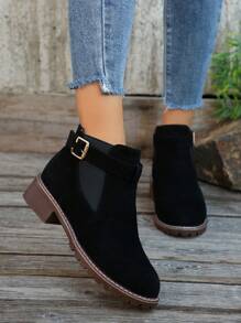 Botas curtas femininas plus size fashion, botas de cavaleiro slip-on, botas versáteis retrô de salto baixo, novas para outono/inverno