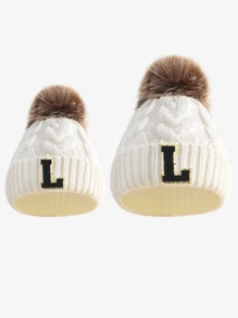 2pcs Parent-Child 26 Letters Pompom Soft Knit Warm Cute Personalized Fashion Beanies For Toddler Boys & Girls, Suitable For Infant Family Autumn Winter Daily Wear, Great As Christmas, New Year, Birthday Gift - White - View 29