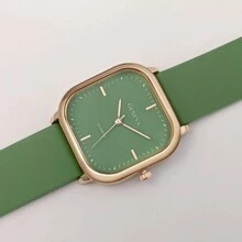 1 chiếc đồng hồ đeo tay thạch anh đeo tay phong cách dành cho cả nam và nữ, vỏ vuông Unisex, dây đeo silicon - màu xanh lá - Xem 4